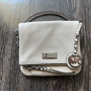Michael Kors Cream Pebbled Leather Crossbody with Silver Hardware